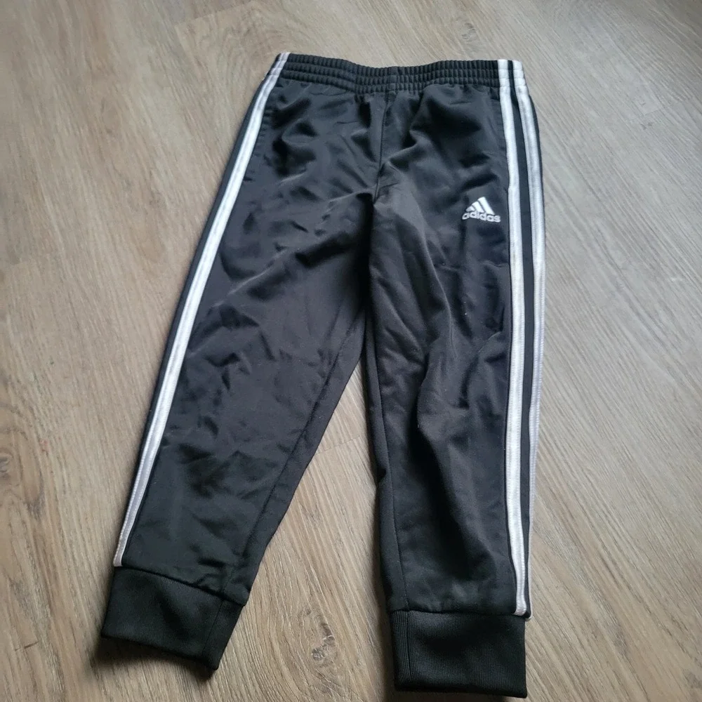 Adidas Joggers Kids Size 4 Black White 3-Stripe Track Pants AK0252 Activewear